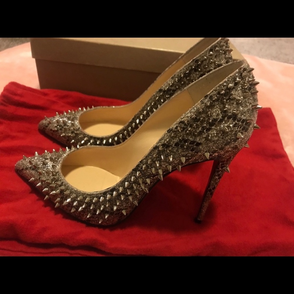 Christian louboutin glitter spiked pump